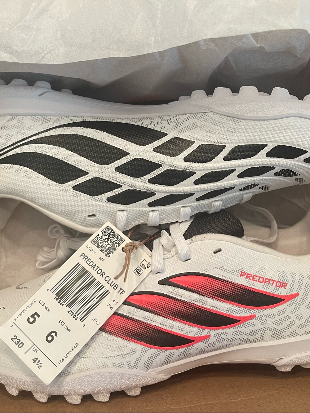 adidas Predator Club TF Turf Shoes - White/Red/Black Men’s 5 Women’s 6